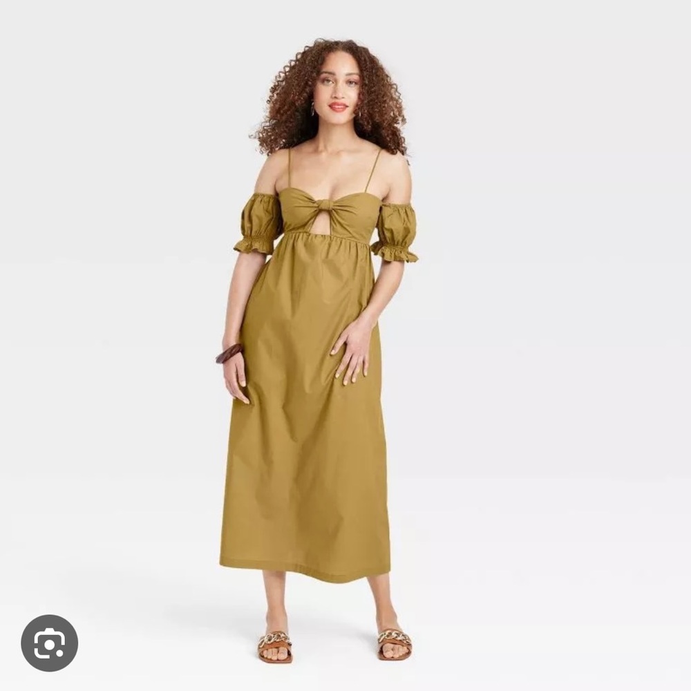 Women's Sleeveless Tie-Front Dress - A New Day Olive Green